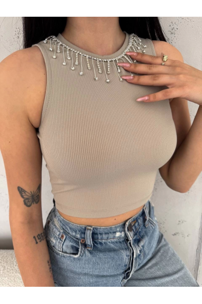 fitilli kaşkorse yakası zincirli atlet vizon