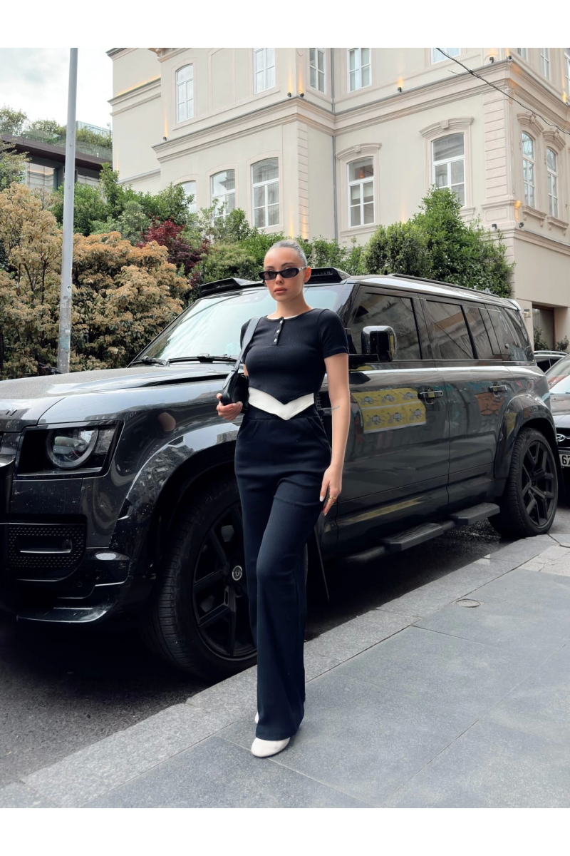 Düğme yakalı siyah alt üst takım s3943