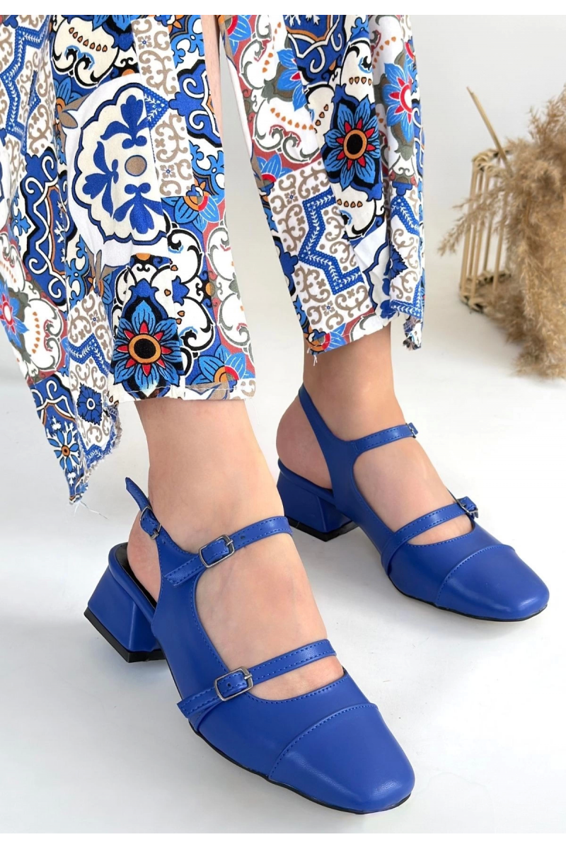 Doran Mavi Cilt Topuklu Ayakkabı