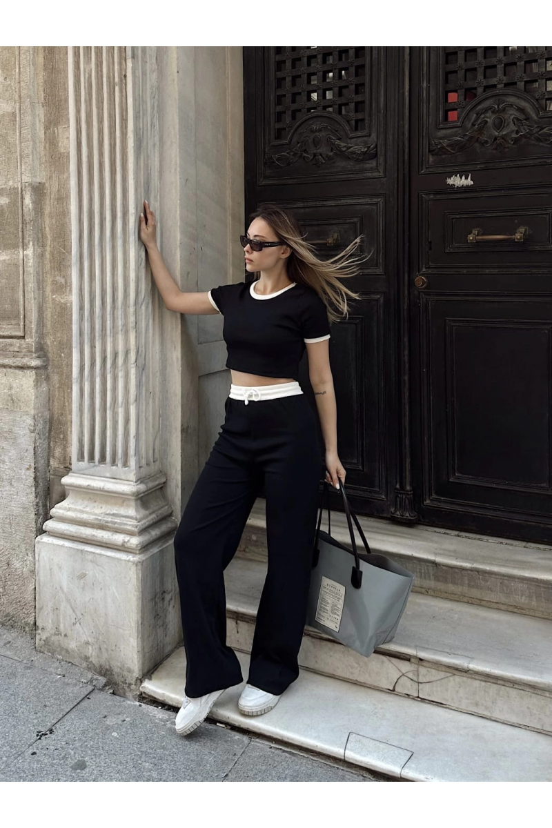 Crop pantolon biyeli takım siyah Crop pantolon biyeli takım siyah