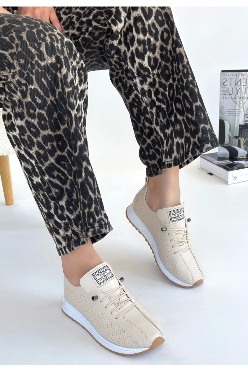 Fiert Bej Cilt Bağcıklı Spor Ayakkabı