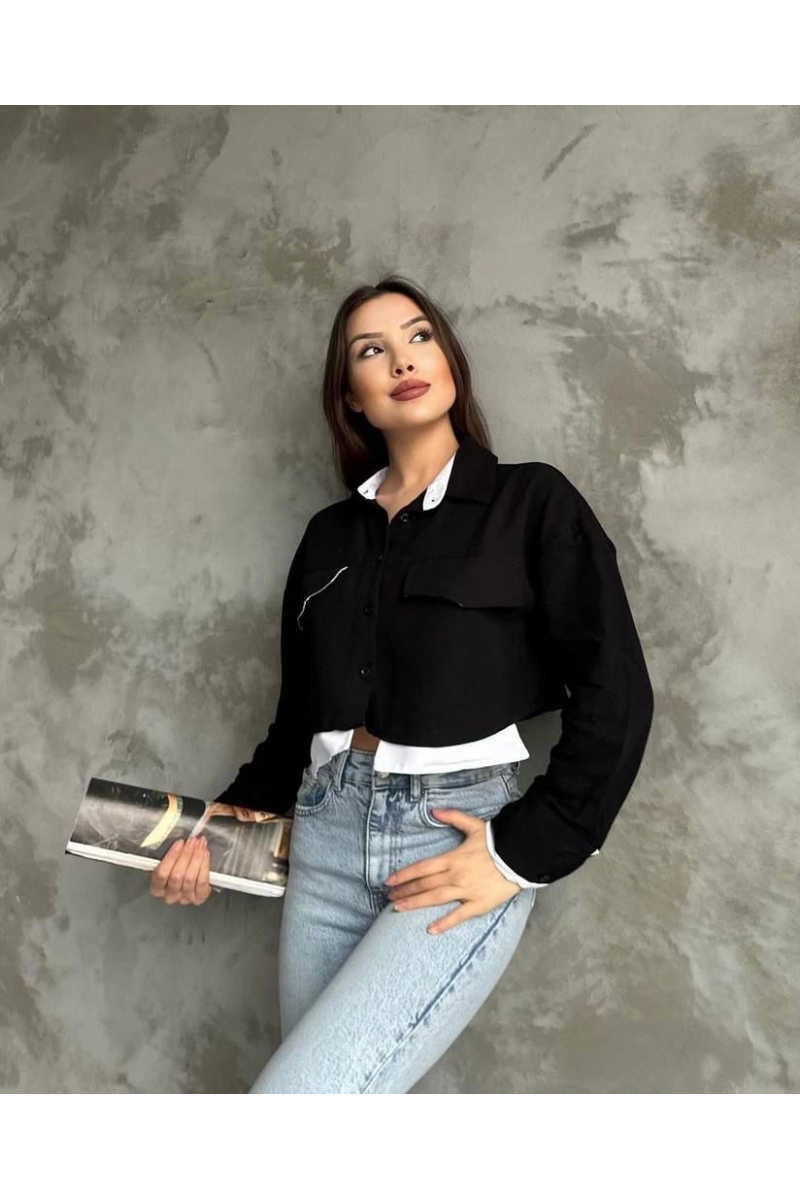 Çift renkli kısa gömlek siyahbeyaz s4021