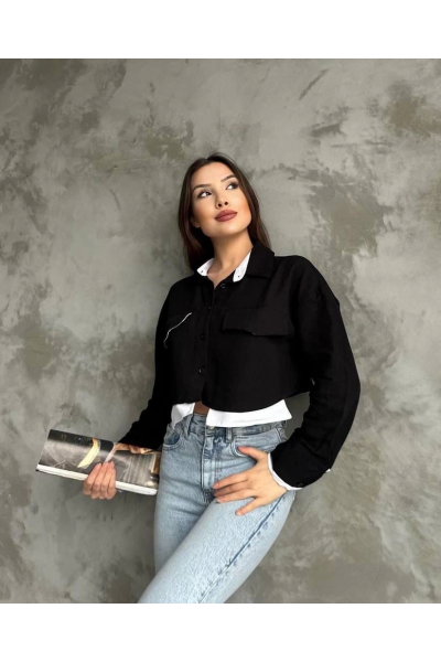 Çift renkli kısa gömlek siyahbeyaz s4021