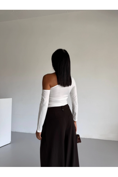 Omuz detaylı kollu bluz beyaz f2336