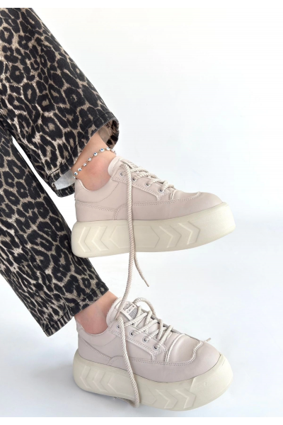 Emwa Bej Cilt Bağcıklı Spor Ayakkabı