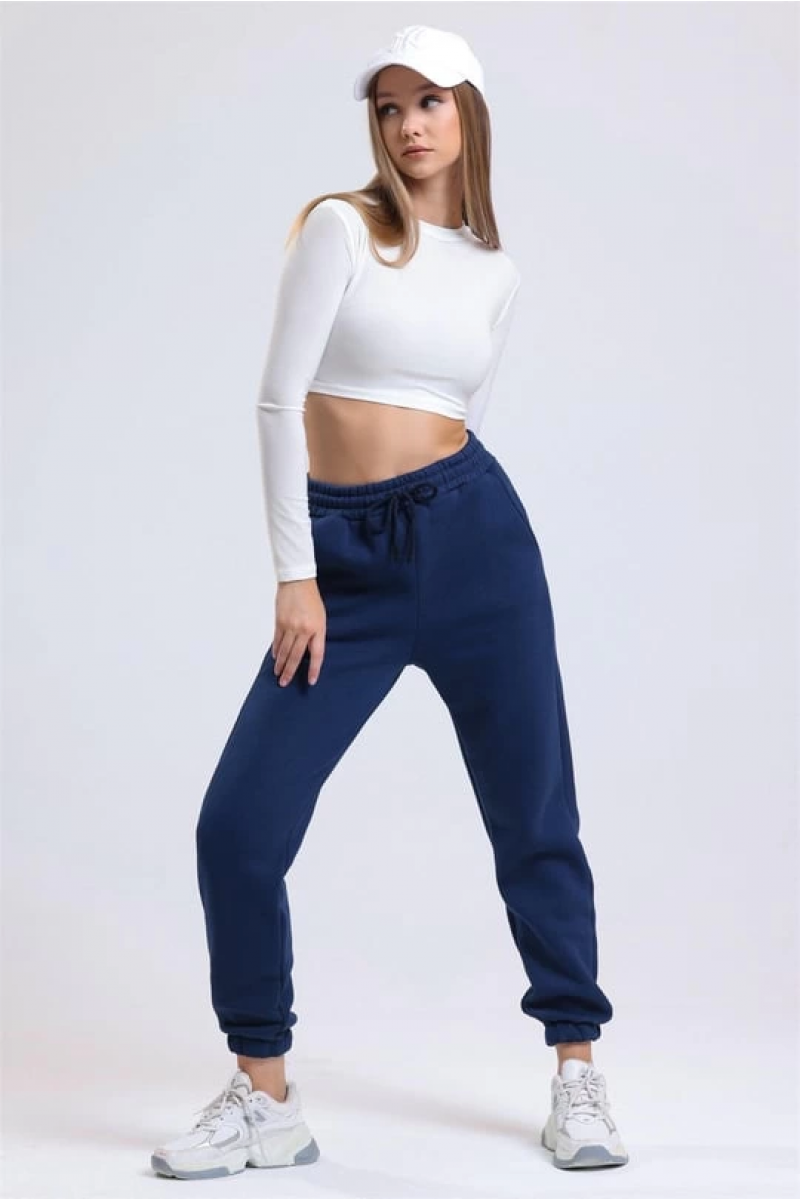 3 iplik şardonlu paça lastikli eşofman lacivert is001