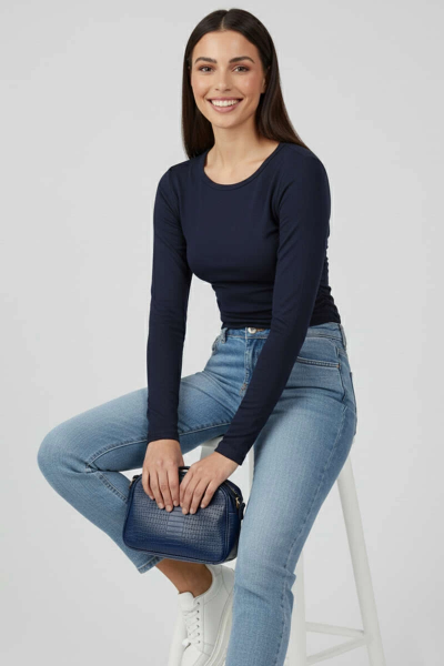 Yanı Büzgülü bluz Lacivert T4322