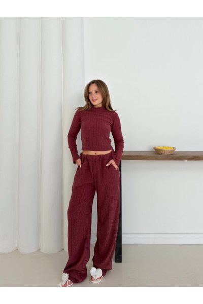 Balıkçı yaka örme takım bordo st265865