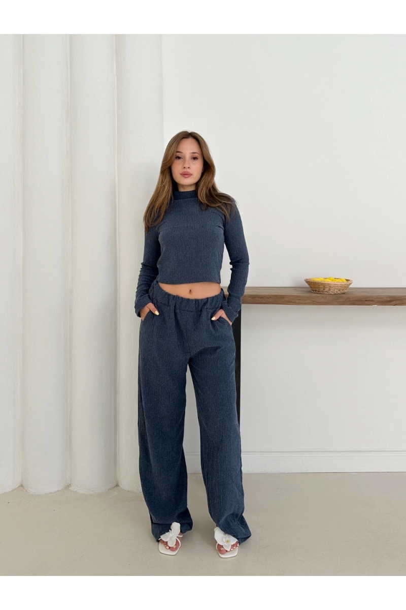 Balıkçı yaka örme takım lacivert st265865