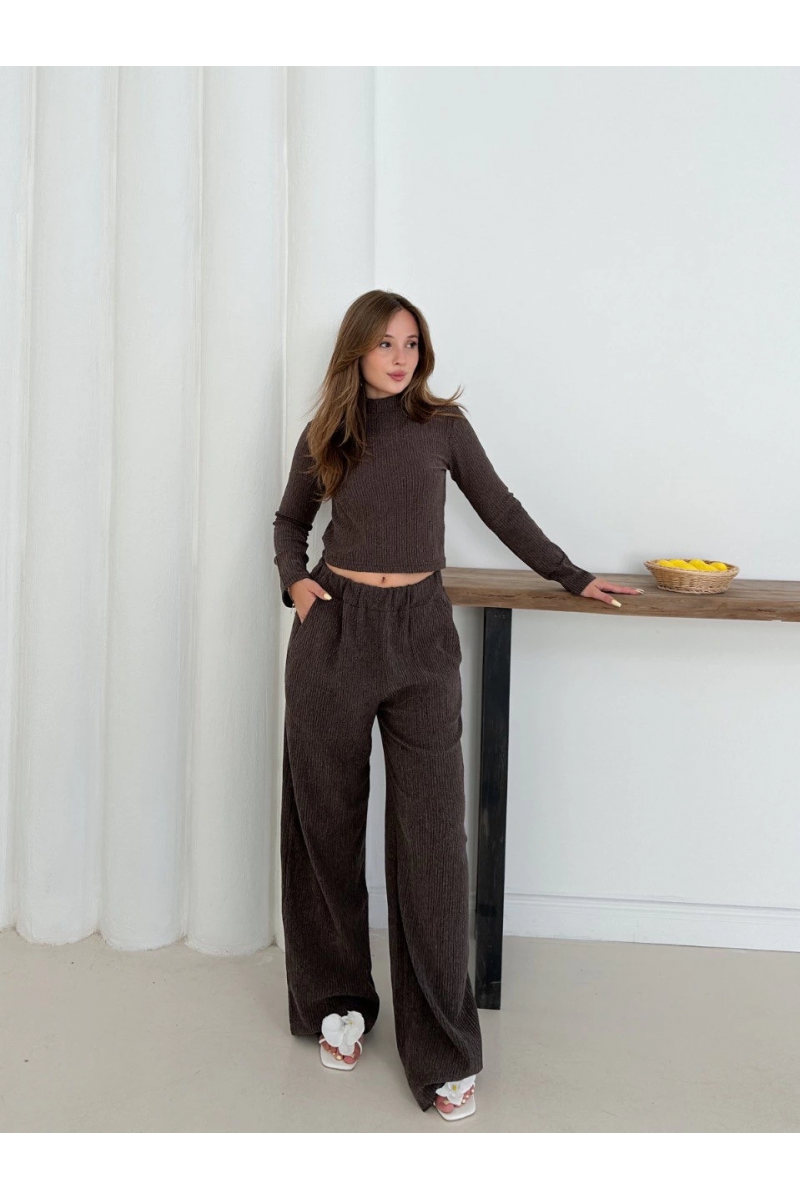 Balıkçı yaka örme takım kahve st265865