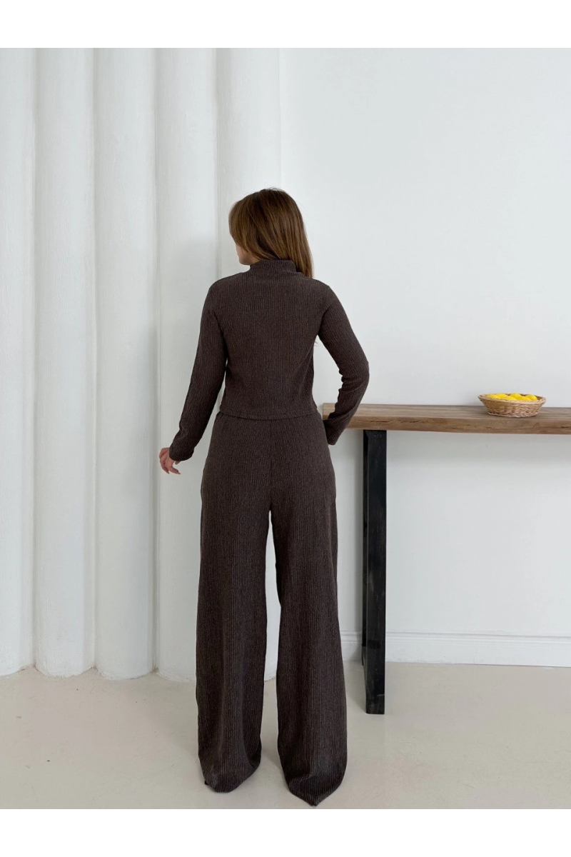 Balıkçı yaka örme takım kahve st265865