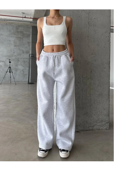 3 iplik şardonlu oversize eşofman gri