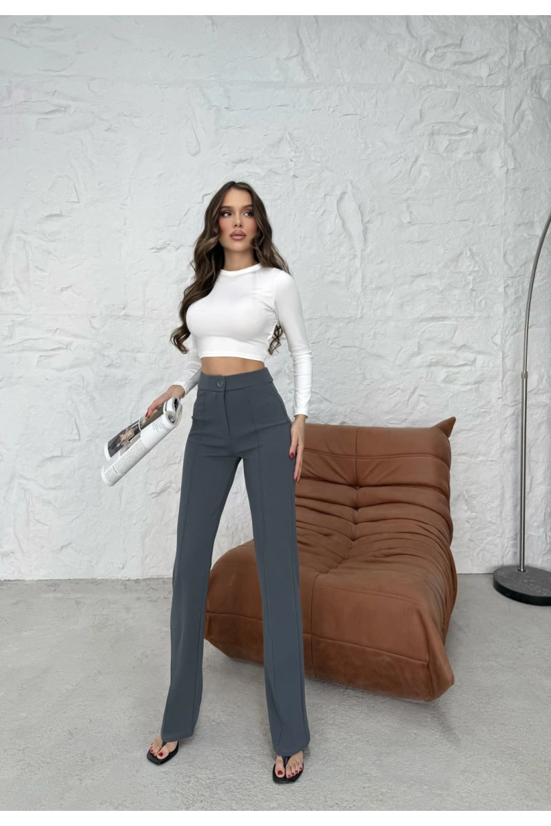 Düğmeli Palazzo pantolon füme p170091