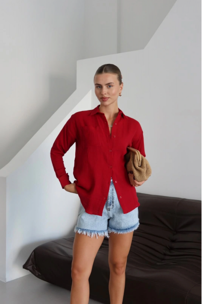 Tek cepli müslin gömlek bordo pt