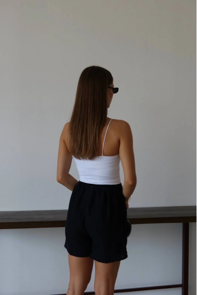 Müslin kumaş şort bağcıklı siyah pt