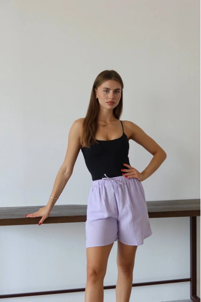 Müslin kumaş şort bağcıklı lila pt