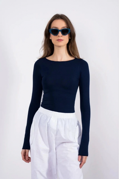 Kayık yaka uzun kollu bluz lacivert pt Kayık yaka uzun kollu bluz lacivert pt