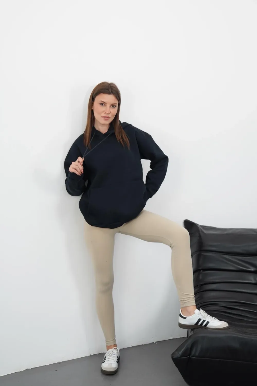 3 iplik şardonlu kapşonlu swetshirt lacivert md63 — görsel 2 · FCI189S0Q0