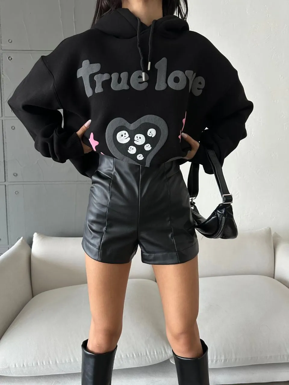 3 iplik şardonlu oversize true baskılı sweat siyah — görsel 4 · EPMYTOCZZG