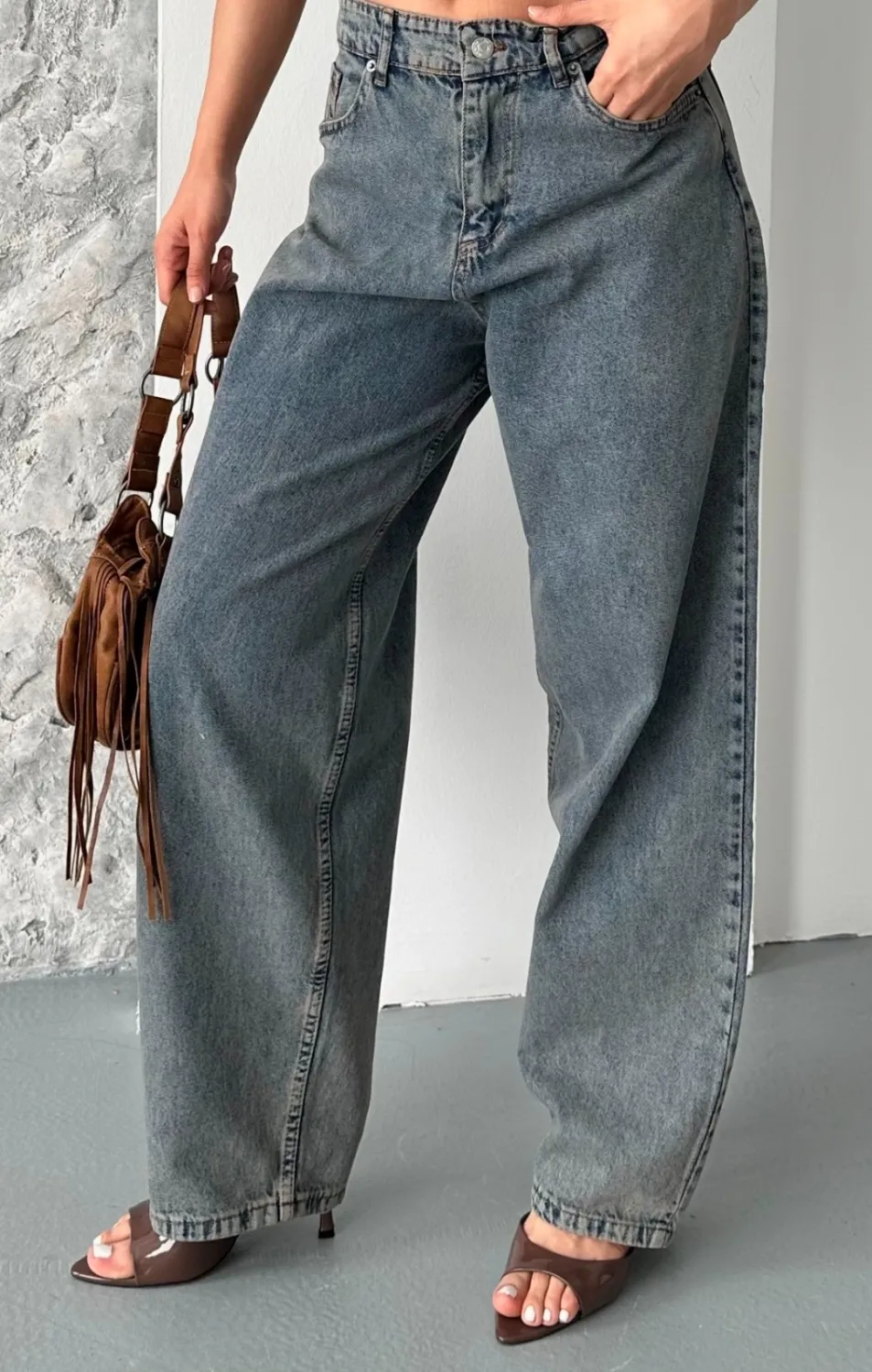 Baggy kar yıkama eskitme kahve jeans pantolon d2007 — görsel 4 · 0O024MJIQ7