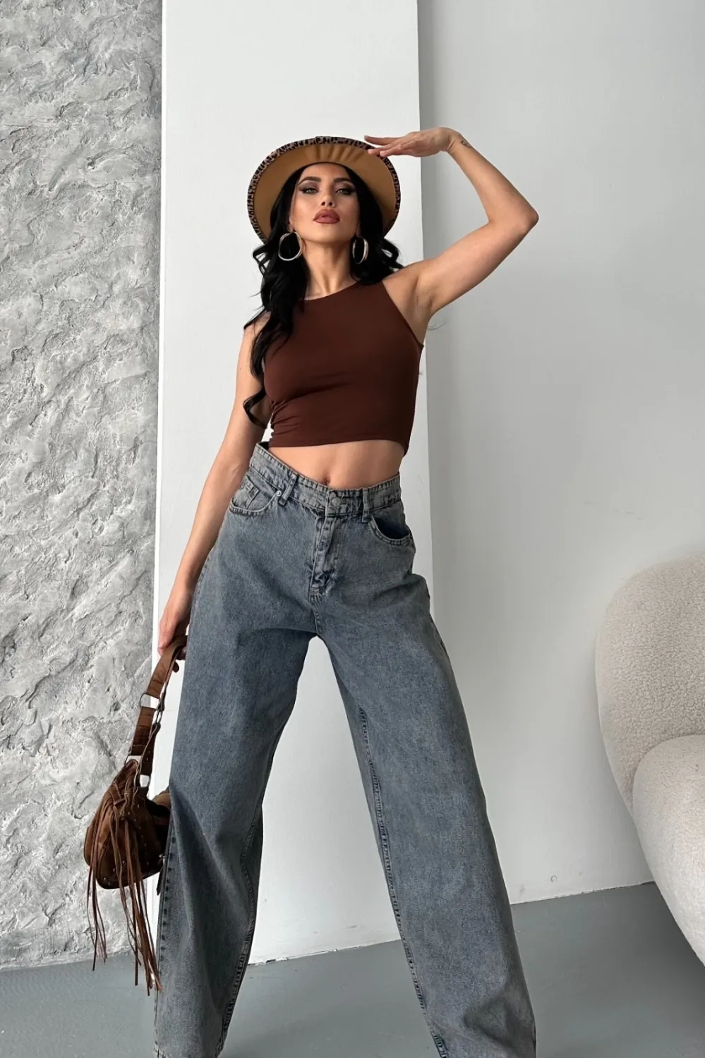 Baggy kar yıkama eskitme kahve jeans pantolon d2007 — görsel 3 · 0O024MJIQ7