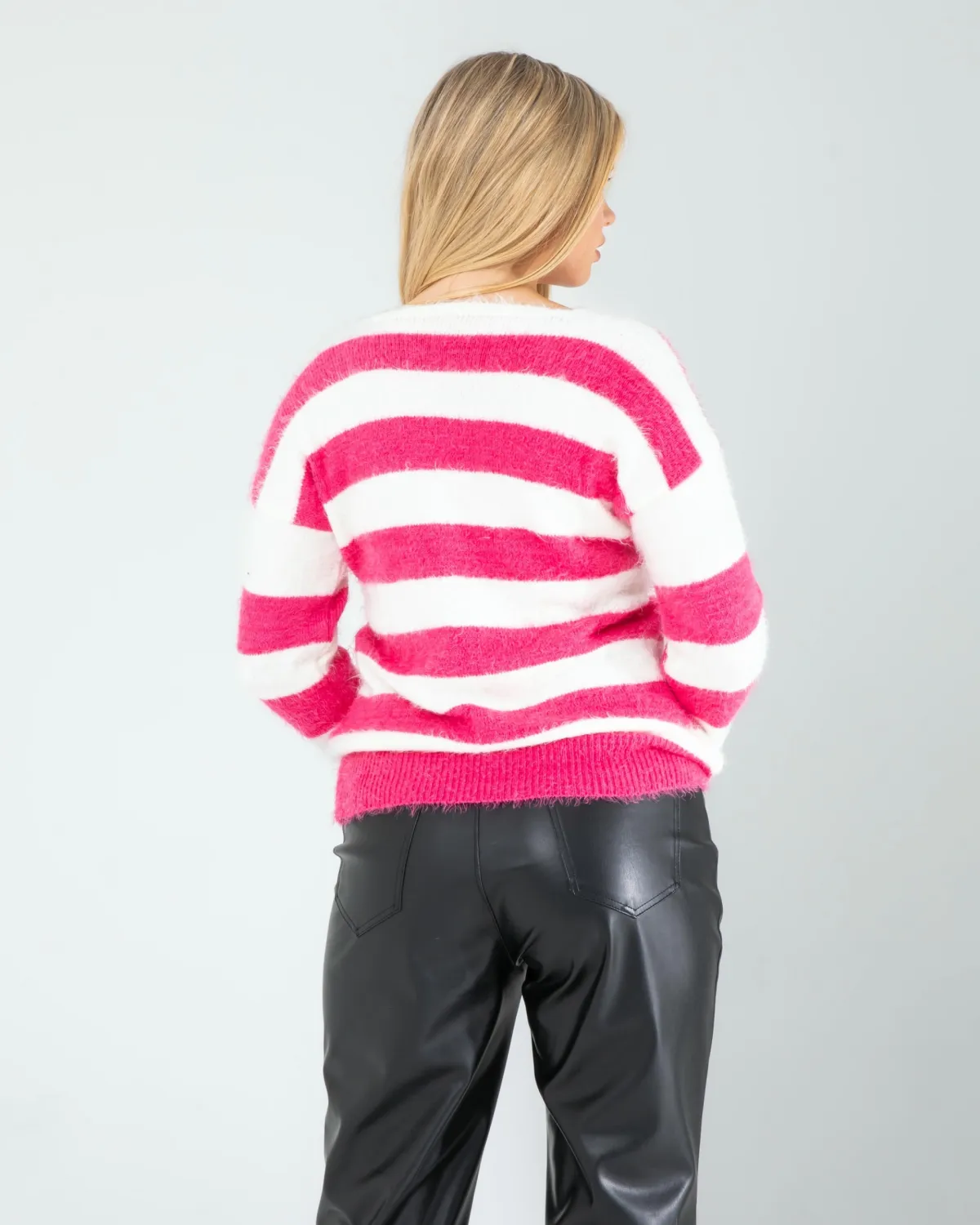 Fuşya Çizgili Triko — görsel 5 · KV2025010039