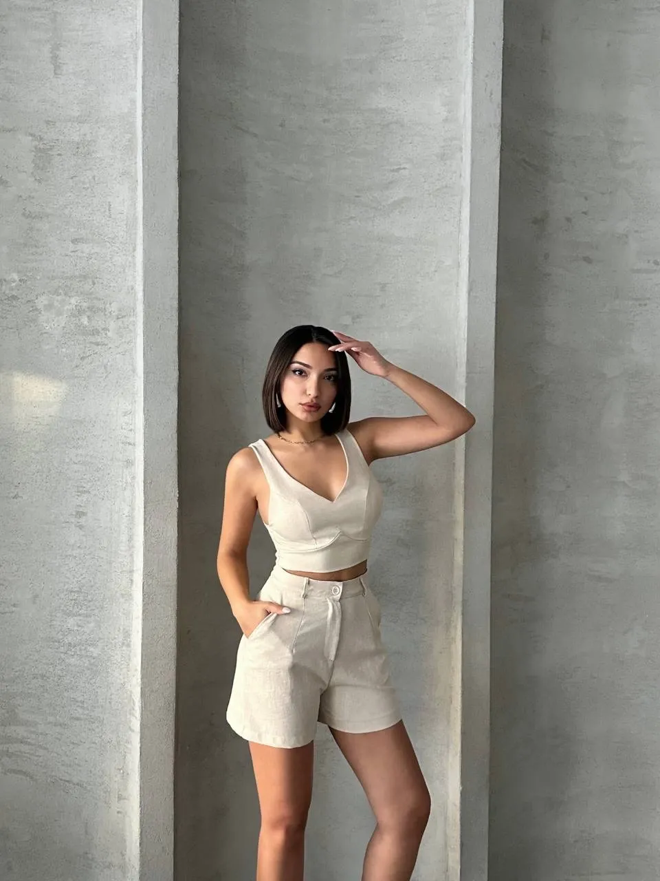 Şortlu keten takım s255014 — görsel 3 · 5YO791NZRG