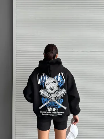 3 iplik şardonlu oversize kafa baskılı sweat siyah — görsel 3