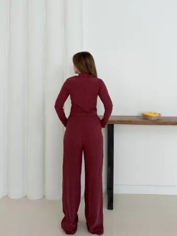 Balıkçı yaka örme takım bordo st265865 — görsel 2