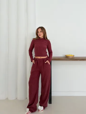 Balıkçı yaka örme takım bordo st265865 — görsel 1