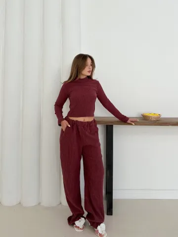 Balıkçı yaka örme takım bordo st265865 — görsel 3