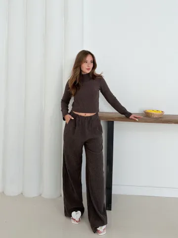 Balıkçı yaka örme takım kahve st265865 — görsel 1