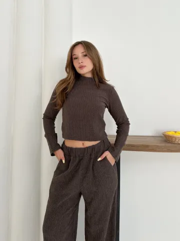 Balıkçı yaka örme takım kahve st265865 — görsel 3