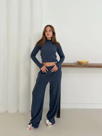 Balıkçı yaka örme takım lacivert st265865 — görsel 2