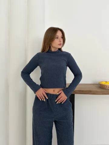 Balıkçı yaka örme takım lacivert st265865 — görsel 3