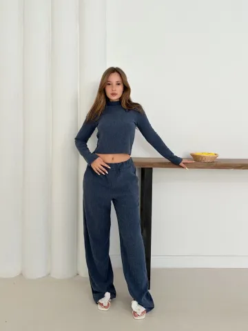 Balıkçı yaka örme takım lacivert st265865 — görsel 1