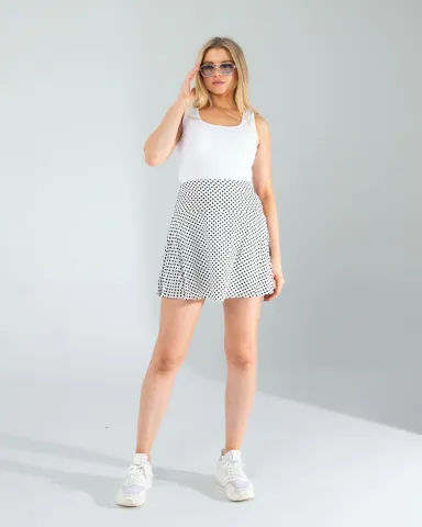Beyaz Mini Puantiye Desenli Şort Etek — görsel 2