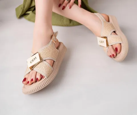Cate Bej Hasır Cilt Sandalet — görsel 3