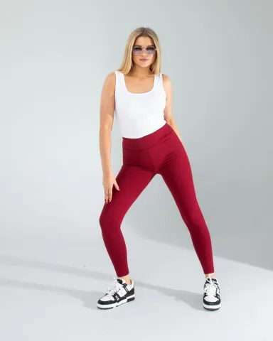 Bordo Fitilli Push Up Toparlayıcı Spor Tayt — görsel 2