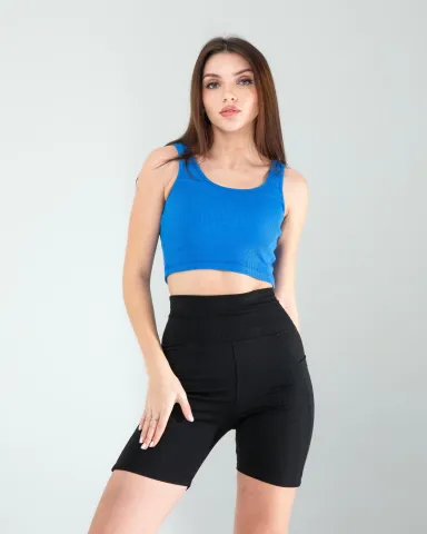 Mavi Kalın Askılı Fitilli Crop — görsel 3