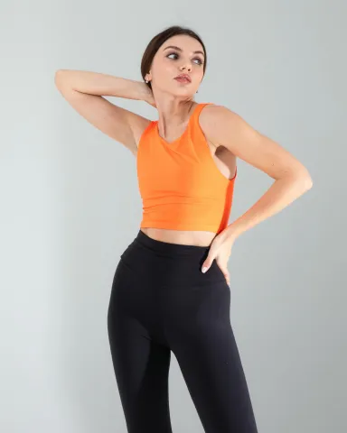 Turuncu Kalın Askılı Scuba Kumaş Crop — görsel 1