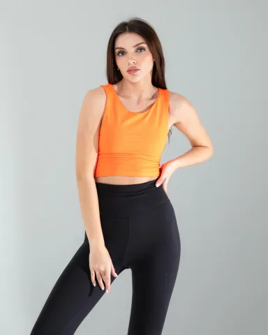 Turuncu Kalın Askılı Scuba Kumaş Crop — görsel 3