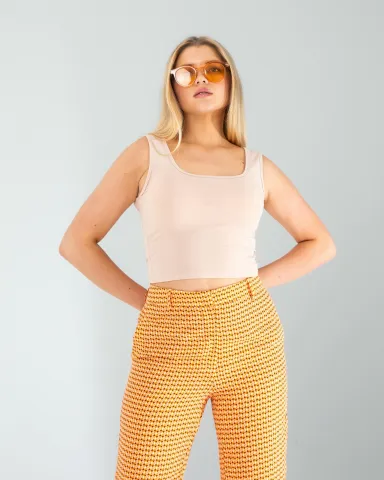 Bej Kare Yaka Basic Bluz — görsel 3