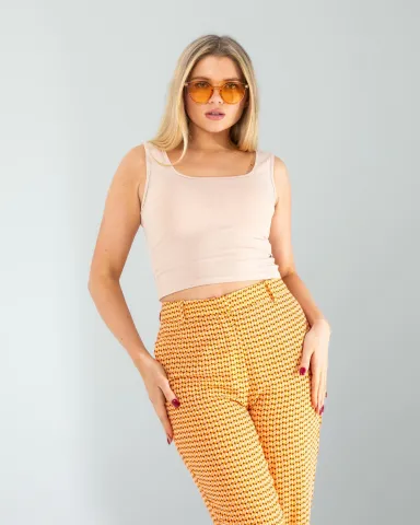 Bej Kare Yaka Basic Bluz — görsel 2