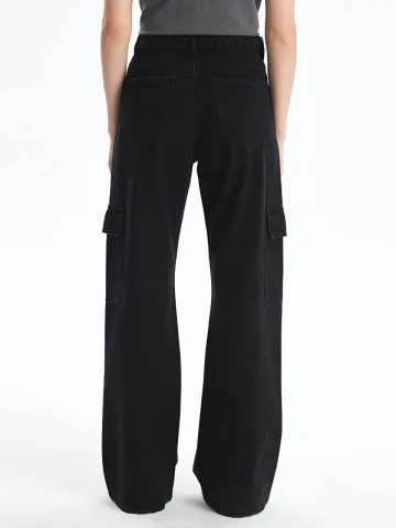 Kargo cep jeans pantolon siyah — görsel 3