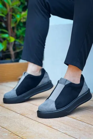 KB-007 Kuback Siyah Gri Siyah Yüksek Taban Tek Bant Bağcıksız Günlük Erkek — görsel 2