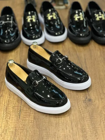 KB-027 Kuback Bağcıksız Siyah Rugan G Günlük Erkek Ayakkabı — görsel 1