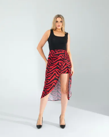 Kırmızı Zebra Desen Yandan Büzgülü Etek — görsel 1