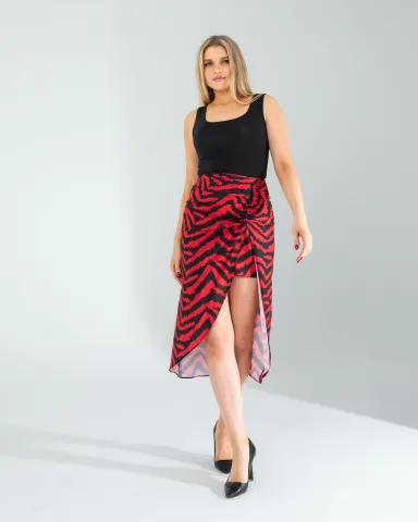 Kırmızı Zebra Desen Yandan Büzgülü Etek — görsel 2