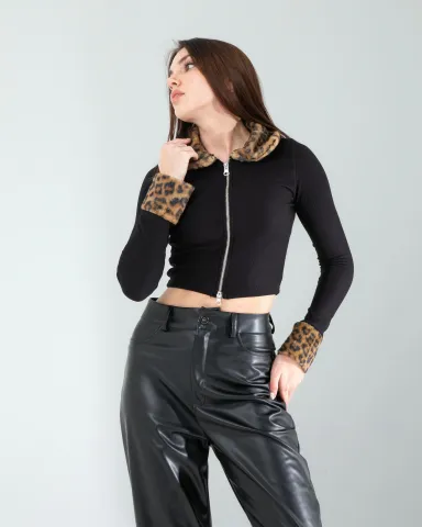 Kürk Detay Fermuarlı Crop — görsel 2